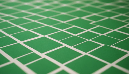 Close up shot of a green mosaic tile floor pattern. Selective focus.の素材