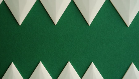 Abstract background with white paper planes on green background. Copy space.の素材