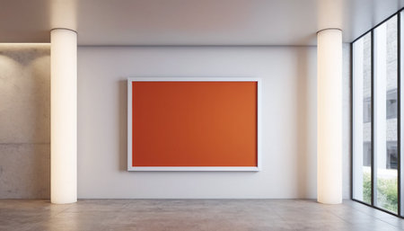 Modern bright interiors apartment with mockup poster frame 3D rendering illustrationの素材