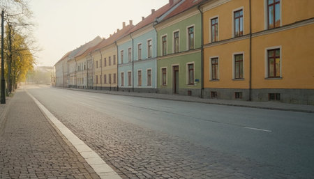 Street in the old town of Vilnius, Lithuania. Old town in Lithuania.の素材