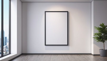 Modern bright interiors apartment with mockup poster frame 3D rendering illustrationの素材