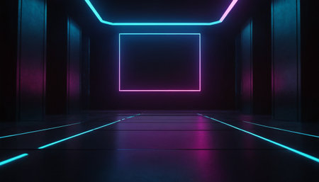 3D abstract background with neon lights. 3d rendering mock upの素材