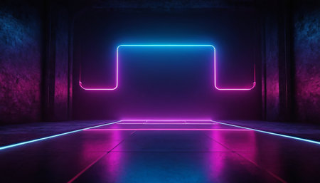 3D abstract background with neon lights. 3d rendering mock upの素材