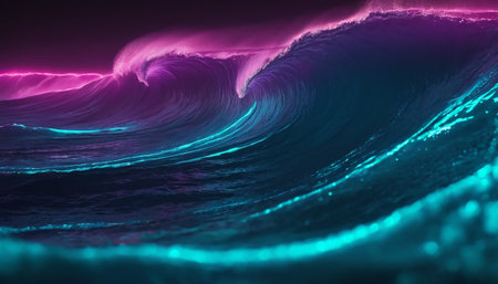 Abstract wave background with neon lights. 3d rendering, 3d illustration.の素材