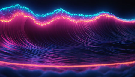 3d rendering of abstract background with neon lights and waves. Glowing lines.の素材