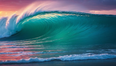 Ocean wave at sunset, beautiful natural background. 3D Renderingの素材