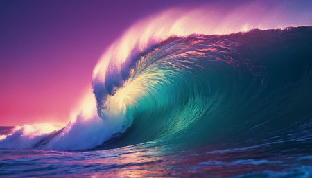 Surfing ocean wave at sunset time. 3D Rendering.の素材