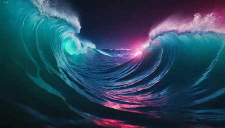 Blue ocean wave in the night time. 3D Rendering.の素材