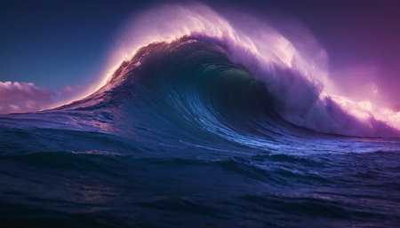 Surfing ocean wave. 3D render of a surfing wave.の素材