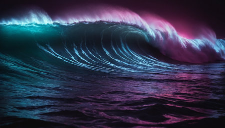 Surf wave in the ocean at night. 3D Renderingの素材