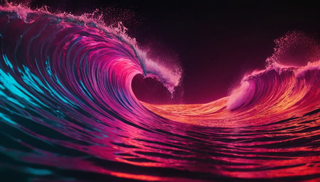 Abstract wave background, 3d render. Pink and blue colors.の素材