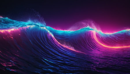 3D Illustration of a Blue Ocean Wave with Pink and Blue Wavesの素材