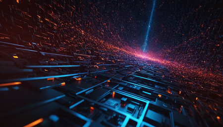 Futuristic Sci-Fi Background with Glowing Lines. 3d Renderingの素材