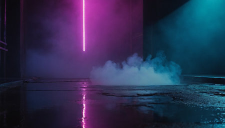 Vape concept. Smoke coming out of the hood of a car at nightの素材