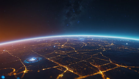 Night view of planet Earth from space 3D rendering elements of this image furnished by NASAの素材