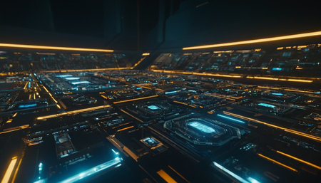 3d illustration of futuristic city at night. Futuristic city conceptの素材