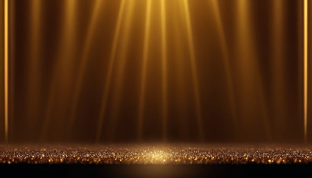 stage lighting effect with gold and black spotlights, 3d renderの素材
