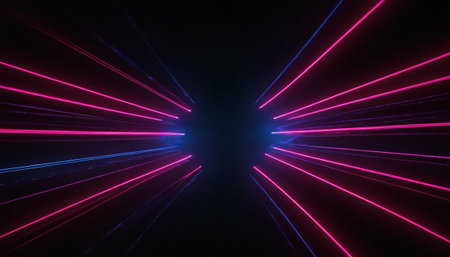 3D abstract background with neon lights. neon tunnel.space construction..3d illustrationの素材