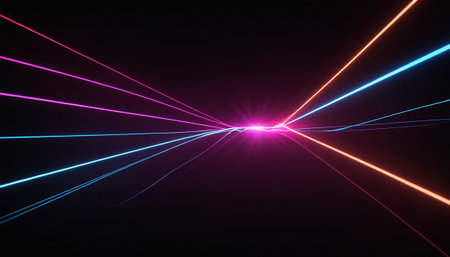 Abstract background with blue and pink neon lines. 3d render illustrationの素材