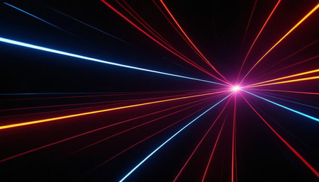 abstract rays of light and speed motion on a dark background.の素材