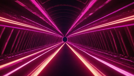 3d render of abstract background with neon lights. Futuristic tunnel.の素材
