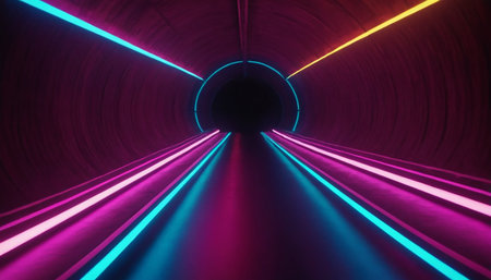 3d rendering of abstract background with neon lights. Futuristic tunnelの素材