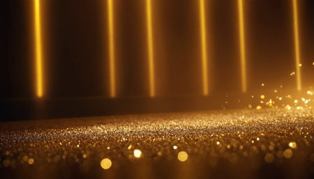 glitter vintage lights background. gold and black. de-focusedの素材