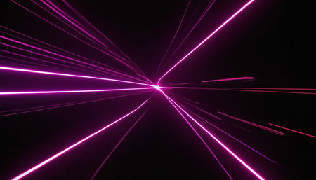 abstract 3d illustration of glowing neon lines in the dark tunnelの素材