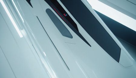 Airplane window close up view. Modern airplane interior. Nobody insideの素材