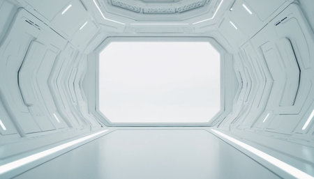 Futuristic White Spaceship Interior. Futuristic Spaceship Interior. 3D Renderingの素材