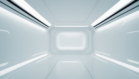 Futuristic interior design corridor with white walls. 3d renderingの素材