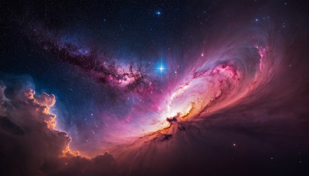 Night sky with stars and nebula. Elements of this image furnished by NASAの素材