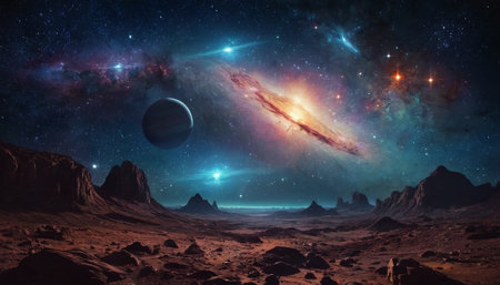Fantasy alien planet. Elements of this image furnished by NASA.の素材