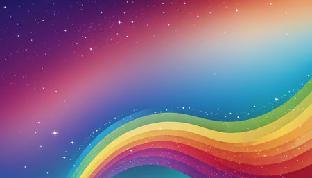 Rainbow background with stars and space. Vector illustration for your designの素材