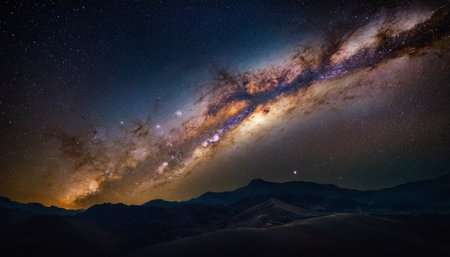 Milky Way over the mountains with stars and milky way.の素材