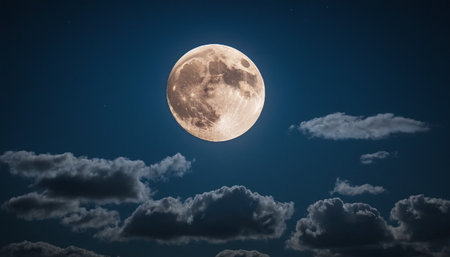 Full moon in the night sky with clouds. Elements of this image furnished by NASAの素材