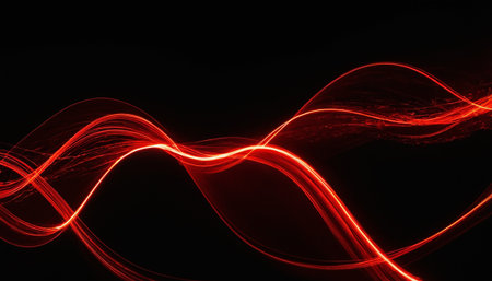 abstract red waves on black background with copy space for your textの素材