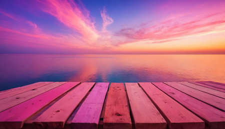 Wooden pier on the beach at beautiful sunset. Nature background.の素材