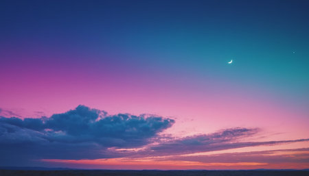 Sunset sky with clouds and moon. Colorful sunset sky. Sunset skyの素材