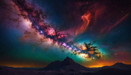 Milky way over mountain range. Elements of this image furnished by NASAの素材