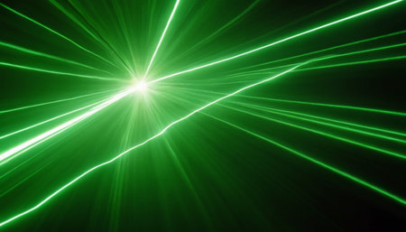 green laser rays on a dark background, close-up of photoの素材