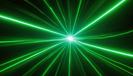 green laser rays on a black background, computer generated abstract background, 3d renderの素材