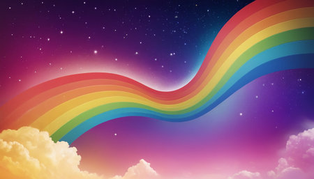 Rainbow sky background with stars and clouds. Eps 10 vector file.の素材