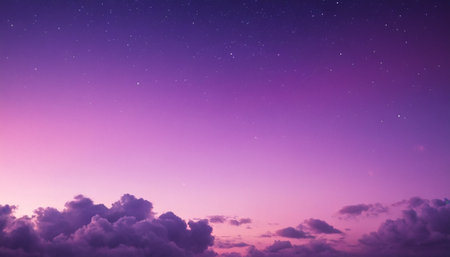 Purple sky with stars and clouds at sunset or sunrise. Nature backgroundの素材