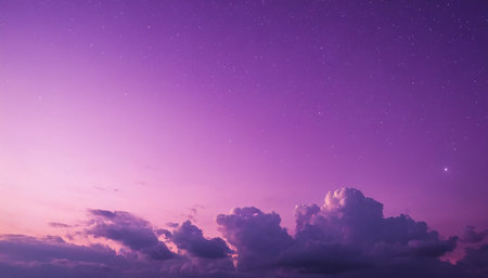 Purple sky with stars and clouds at sunset. Beautiful nature backgroundの素材