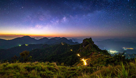 Milky Way over the Phu Chi Fa at Chiangrai Province, Thailandの素材