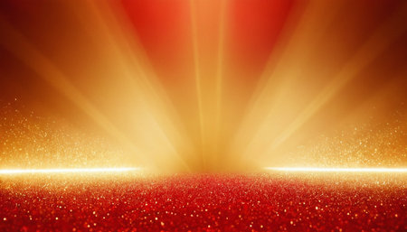 Abstract gold and red background with glitter and lights. Vector illustration.の素材