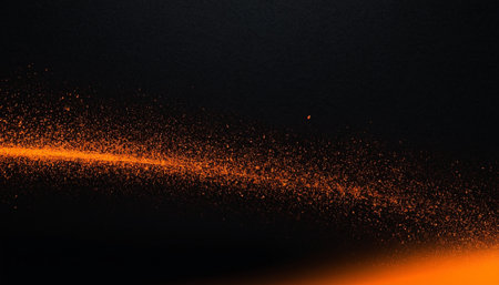 Abstract orange and black background with particles. Motion. 3d illustrationの素材