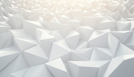 3d rendering of white abstract background with triangular polygons in empty spaceの素材
