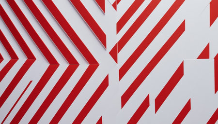 3d illustration of red and white stripes in a row, abstract backgroundの素材